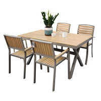 Outdoor Wood-Plastic Composite Dining Table and Chairs Set for Patio Garden