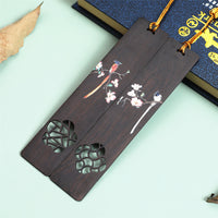 Chinese Style Rosewood Ebony Bookmark with Hand-Painted Bird and Floral Design, Ideal for Gifts and Souvenirs