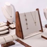 Walnut Wood Jewelry Display Stand for Necklaces, Rings, Bracelets, and Earrings