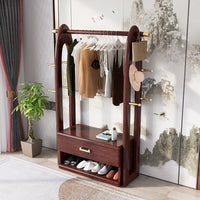 New Chinese Solid Wood Hall Tree with Shoe Cabinet and Rack