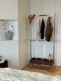 Mid-Century Modern Stainless Steel Garment Rack with Storage Cabinet