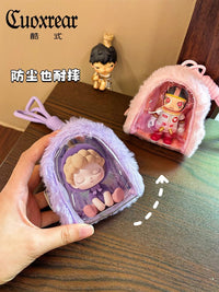 Plush Transparent Mini Pouch for Badges, Coins, and Earbuds - Cute Canvas Storage Bag