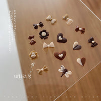 50-Piece Mixed Nail Art Charms Set - Cartoon Resin Bows, Flowers, Hearts in Brown Tones
