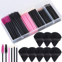 Disposable Makeup Applicator Set - Eyelash, Eyebrow, Lip, Eyeliner Brushes, Palette & Powder Puffs