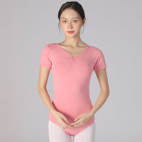 Adult Short Sleeve Ballet Leotard Combed Cotton Dance Practice Top for Women