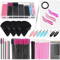 Disposable Makeup Applicator Set - Eyelash, Eyebrow, Lip, Eyeliner Brushes, Palette & Powder Puffs