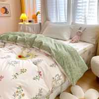 100% Cotton Duvet Cover, 40-Thread Count, Floral Print, Soft Breathable Bedding for Dorms and Guest Houses
