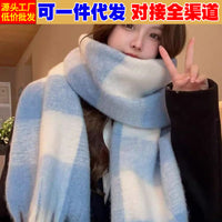 Women's Faux Cashmere Scarf with Tassels, Thickened Warm Winter Neck Wrap, Mid-Length Versatile Shawl