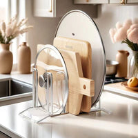 Stainless Steel Pot Lid and Chopping Board Storage Rack for Kitchen Countertop