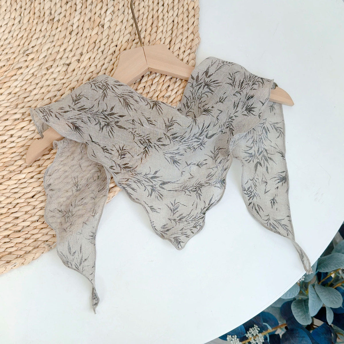 Linen Cotton Blend Solid & Printed Triangle Scarf Shawl for Neck Protection