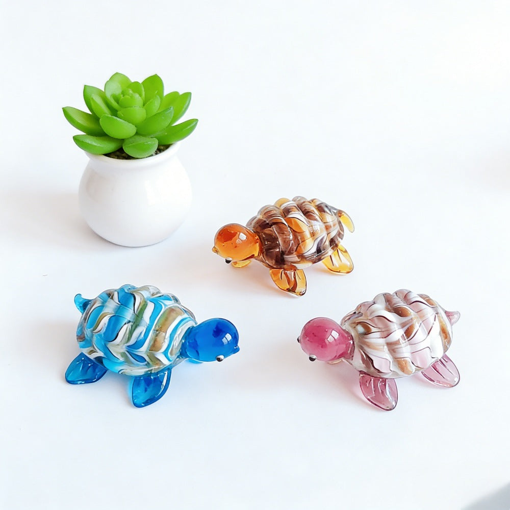 Miniature Glass Turtle Figurine with Gold Sand Inlay for Car Dashboard & Micro Landscape Decor