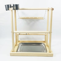 Solid Wood Parrot Play Stand with Ladders and Chains - Bird Training Perch Toy
