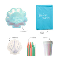 Mermaid Theme Birthday Party Supplies Set with Shell Plates and Cake Stand Decorations