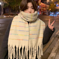 Women's Striped Tassel Scarf - 2024 Autumn/Winter Warm & Thick