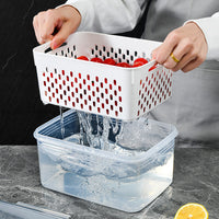 Refrigerator Produce Storage Containers with Drainer and Lid - Food-Grade Plastic, Freezer Safe