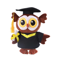 Graduation Owl and Bear Plush Toy Set with Doctoral Cap