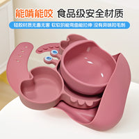 Kids Silicone Dinnerware Set Crab Plate Baby Feeding Bowl Spoon Fork Bib