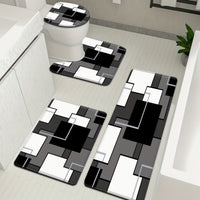 Geometric Patchwork Faux Cashmere Bathroom Mat Set