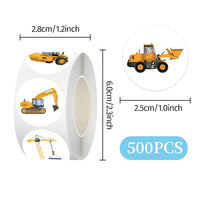 Kids' Construction Vehicle Sticker Roll - 500 Pcs Cartoon Excavator Decals for Scrapbooking & Sealing