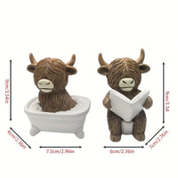 Highland Cow Figurine for Planter & Aquarium Decor - Cute Resin Animal Ornament