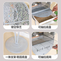 Large Transparent Bird Cage for Parakeets Cockatiels Peonies Finches, Standing Villa Style Birdhouse
