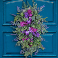 Spring Purple Tulip Wreath with Lilac and Hydrangea for Front Door Decor
