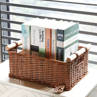 Kens Vintage Woven Rattan Storage Basket with Handles for Snacks, Sundries, and Cabinet Organization