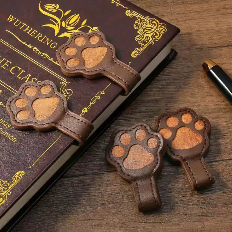 Vintage Irregular Cat Paw Magnetic Bookmark Clip, Multi-purpose Leather Bookmark for Books and Journals