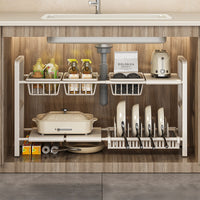 Under-Sink Expandable Kitchen Organizer Rack with Storage Baskets and Pot Lid Holder
