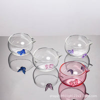 Butterfly Glass Matcha Bowl with Spout and Whisk Set