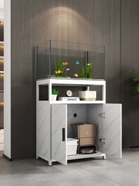 Minimalist Solid Wood Aquarium Stand with Metal Frame for Living Room, Multi-tier Fish Tank Base Cabinet