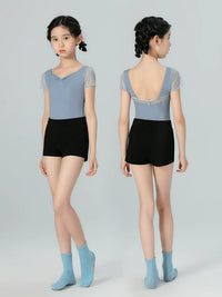 Girls' Mesh Splice Short Sleeve Ballet Leotard for Dance Practice