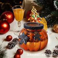 Halloween Pumpkin Glass Candle Holder with Vine for Home Decor and Autumn Photography Props
