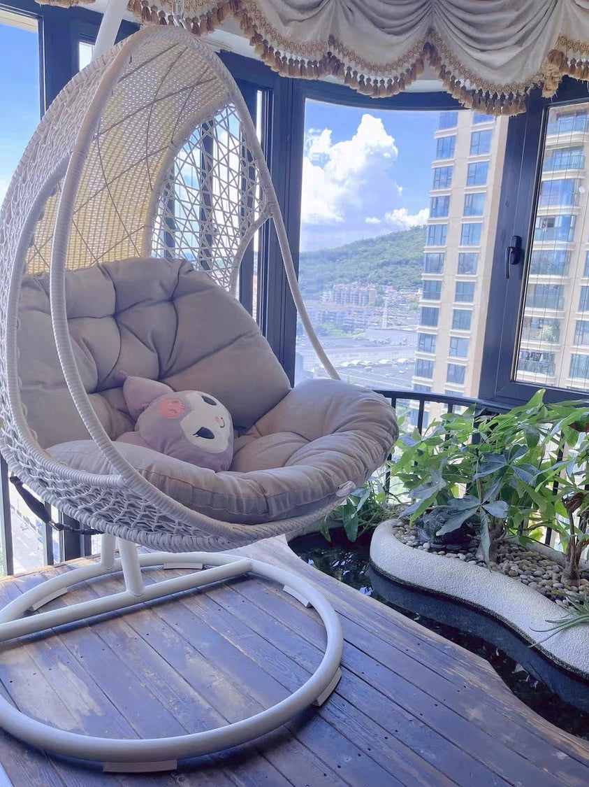 Quality Single Rattan Wicker Swing Chair for Balcony Indoor Outdoor Patio Leisure Rocking Basket