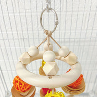 Natural Wood Parrot Chew Toy with Vine Balls and Hanging Swing for Training and Play