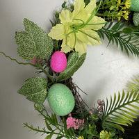 Artificial Bird Egg Wreath for Spring Easter, Green Leaf Garland Door Wall Decor