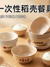 Biodegradable Rice Husk Disposable Bowls with Chopsticks - Premium Food-Grade Tableware for Home, Outdoor & Camping