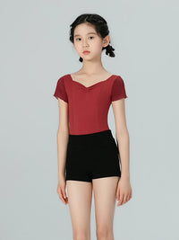 Girls' Short Sleeve Ballet Leotard Set with Mesh Skirt for Dance Practice and Performance