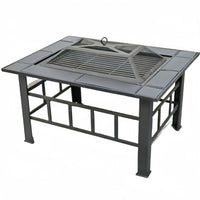 Outdoor Patio Fire Pit BBQ Grill Table Set with Adjustable Height for Home Garden