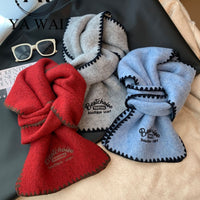 Premium Green Cashmere Knit Scarf for Women, Autumn/Winter 2025 Korean Style Warm Neck Warmer