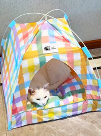 Foldable Pet Tent Bed for Cats & Small Dogs, Breathable Outdoor Sunshade Kennel, Washable Pet House