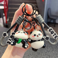 Creative Electroplated Panda Keychain PVC Figurine Couple Backpack Car Ornament Small Gift
