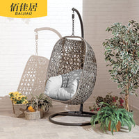 Outdoor Rattan Swing Chair with Stand, Waterproof UV-Resistant Hanging Basket for Garden Patio Balcony
