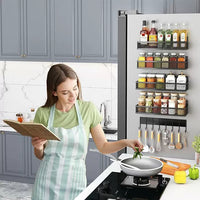 Magnetic Refrigerator Side Storage Rack for Kitchen Spices and Seasonings, Punch-Free Wall Mount Organizer