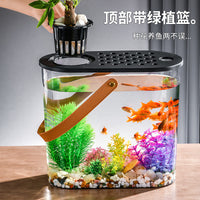 Portable Desktop Fish Tank with Lid for Home Living Room, Clear Hydroponic Micro-Landscape Goldfish Bowl Ornament