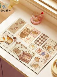 Cartoon Absorbent Dish Drying Mat for Kitchen Countertops and Coffee Machines