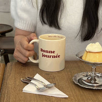 French Ceramic Mug with Handle for Coffee, Milk, and Tea - Cute Couple and Friendship Gift