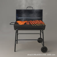 Large BBQ Grill with Side Shelf and Roasting Rack for Home and Park Use, Charcoal Smoker and Roaster