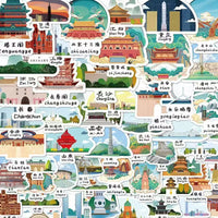 Cartoon Hand-Drawn Travel Landmark Stickers for Scrapbooking and Decoration
