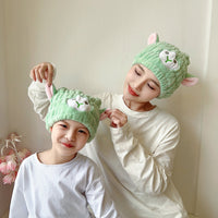 Cartoon Lamb Coral Fleece Hair Drying Cap for Kids and Adults